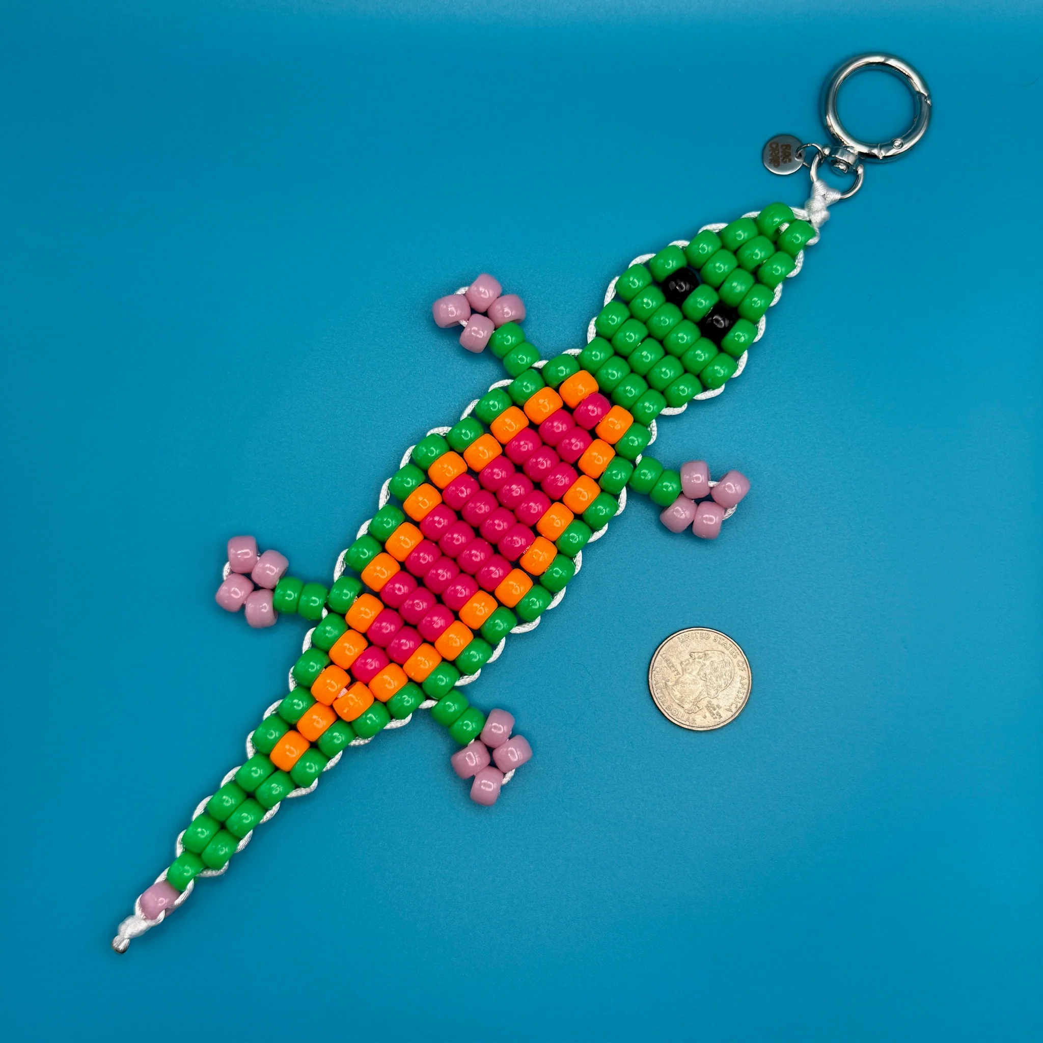 Neon Green & Pink Bead Buddy Alligator Bag Charm - Image 3