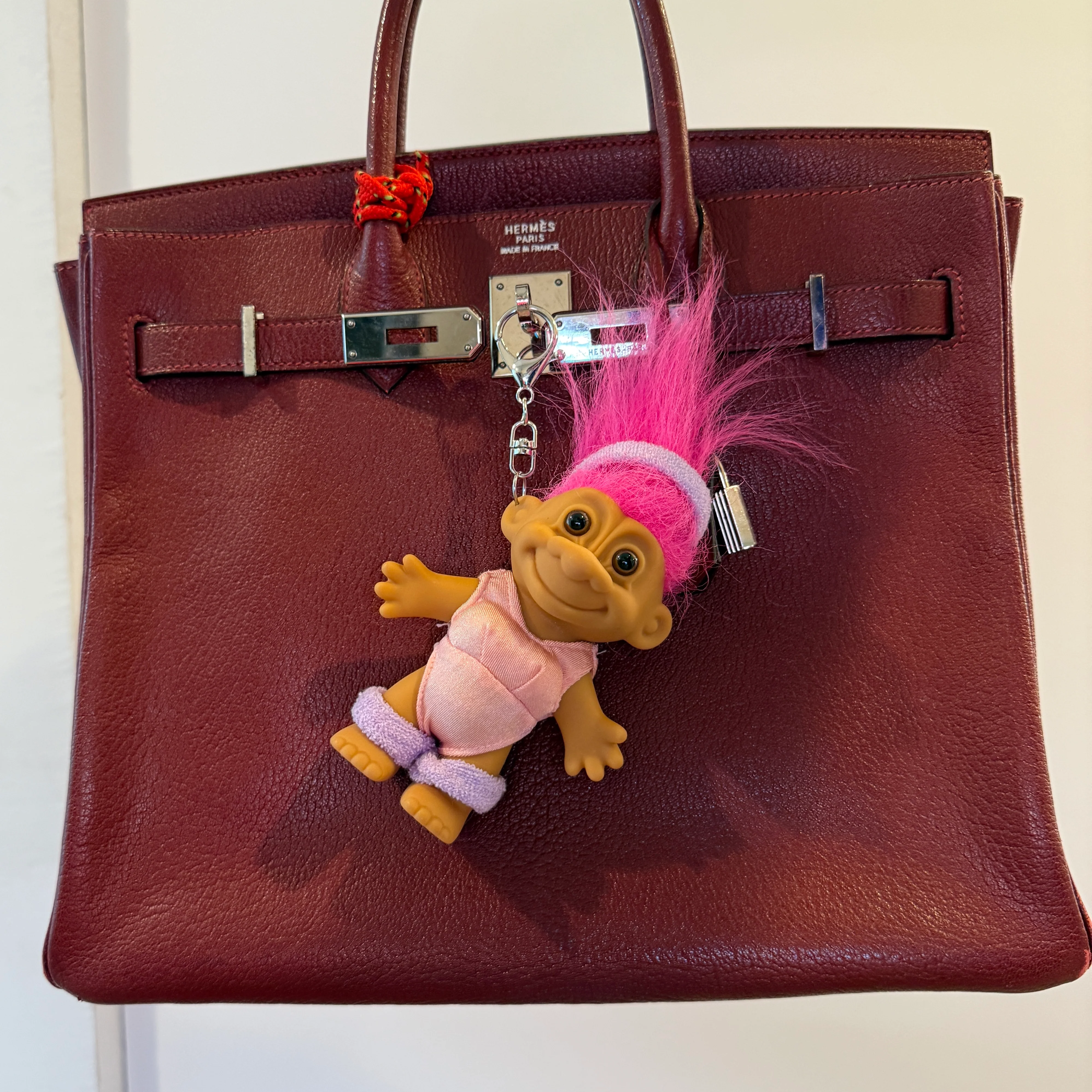 RARE 4" Vintage Troll Doll Bag Charm: Pink Hair Aerobics Troll - Image 2