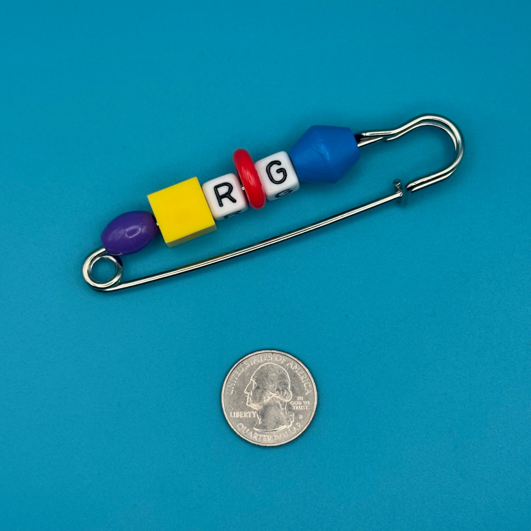 Custom Personalized Beaded Silver 4" Safety Pin Bag Charm - Image 3