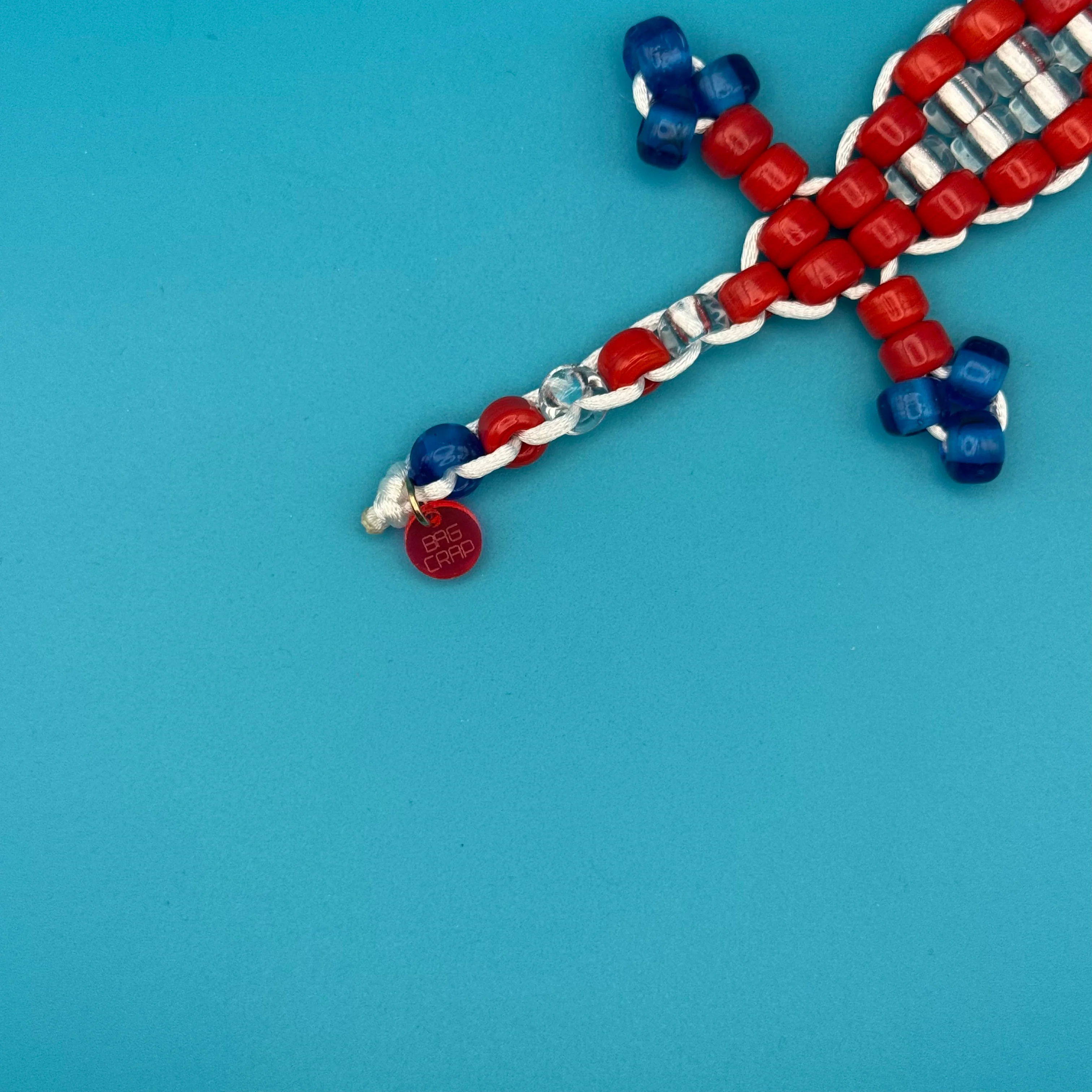Glass Bead Buddy Red and Blue Lizard Bag Charm - Image 3