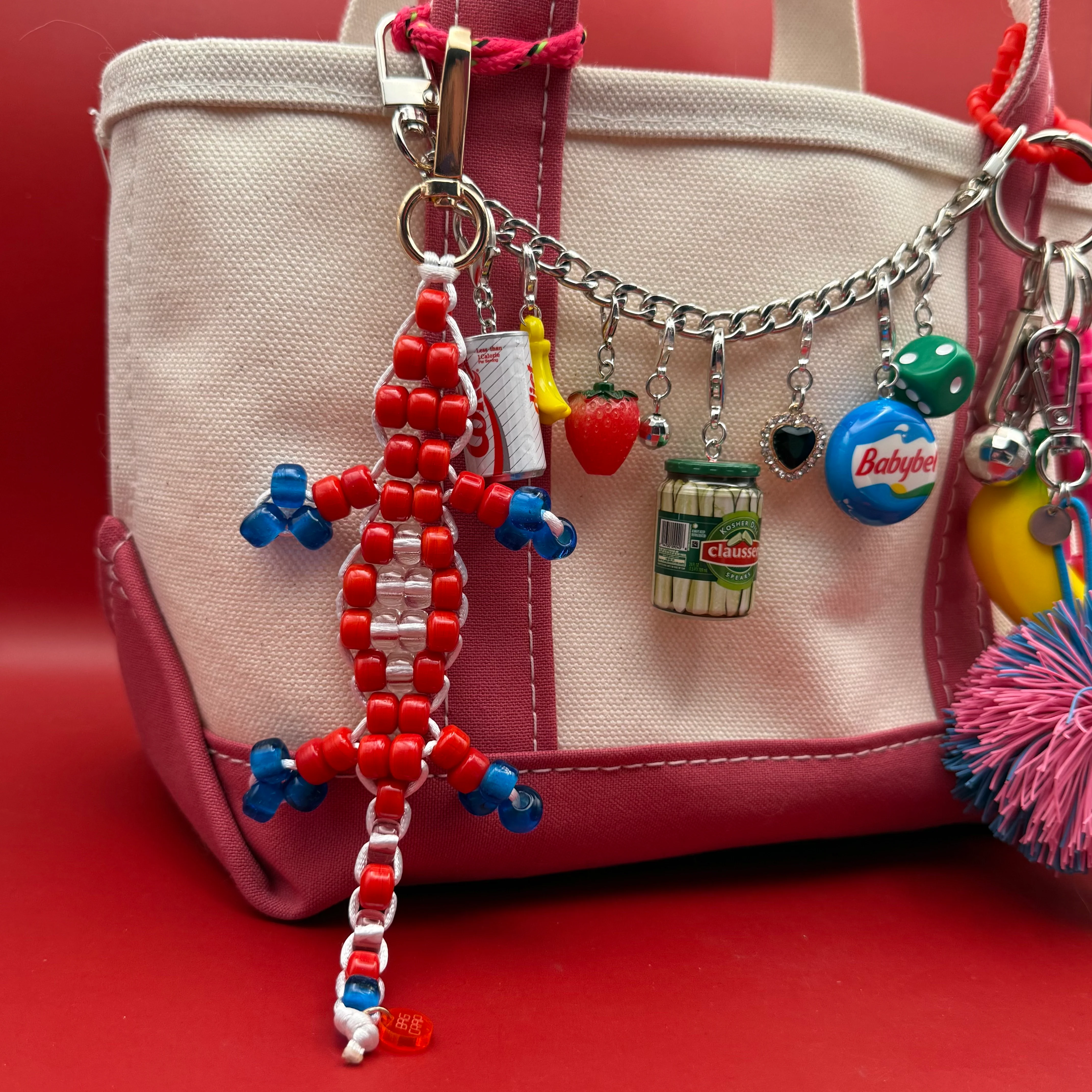 Glass Bead Buddy Red and Blue Lizard Bag Charm - Image 4