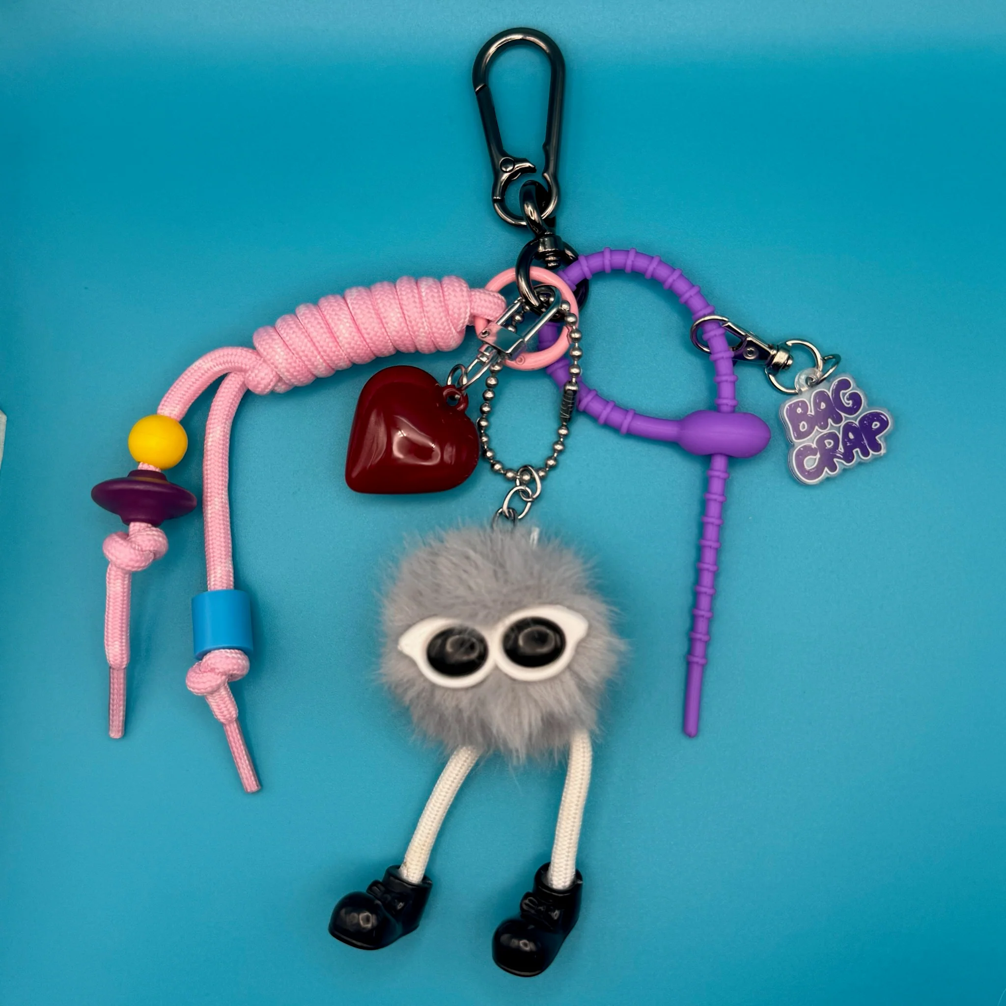 Red Heart & Grey Pom Pom Bag Charm Pack