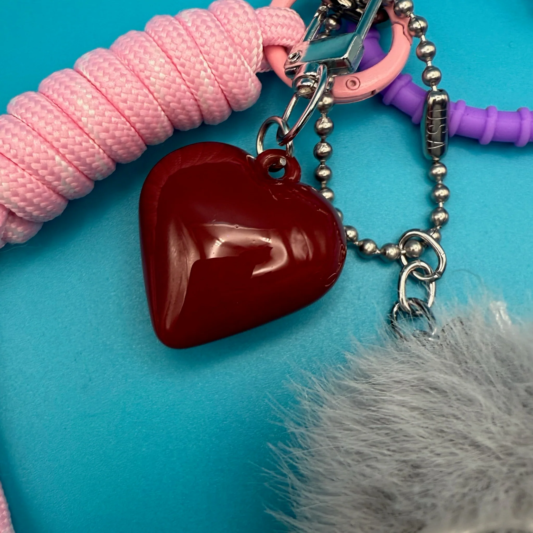Red Heart & Grey Pom Pom Bag Charm Pack - Image 5