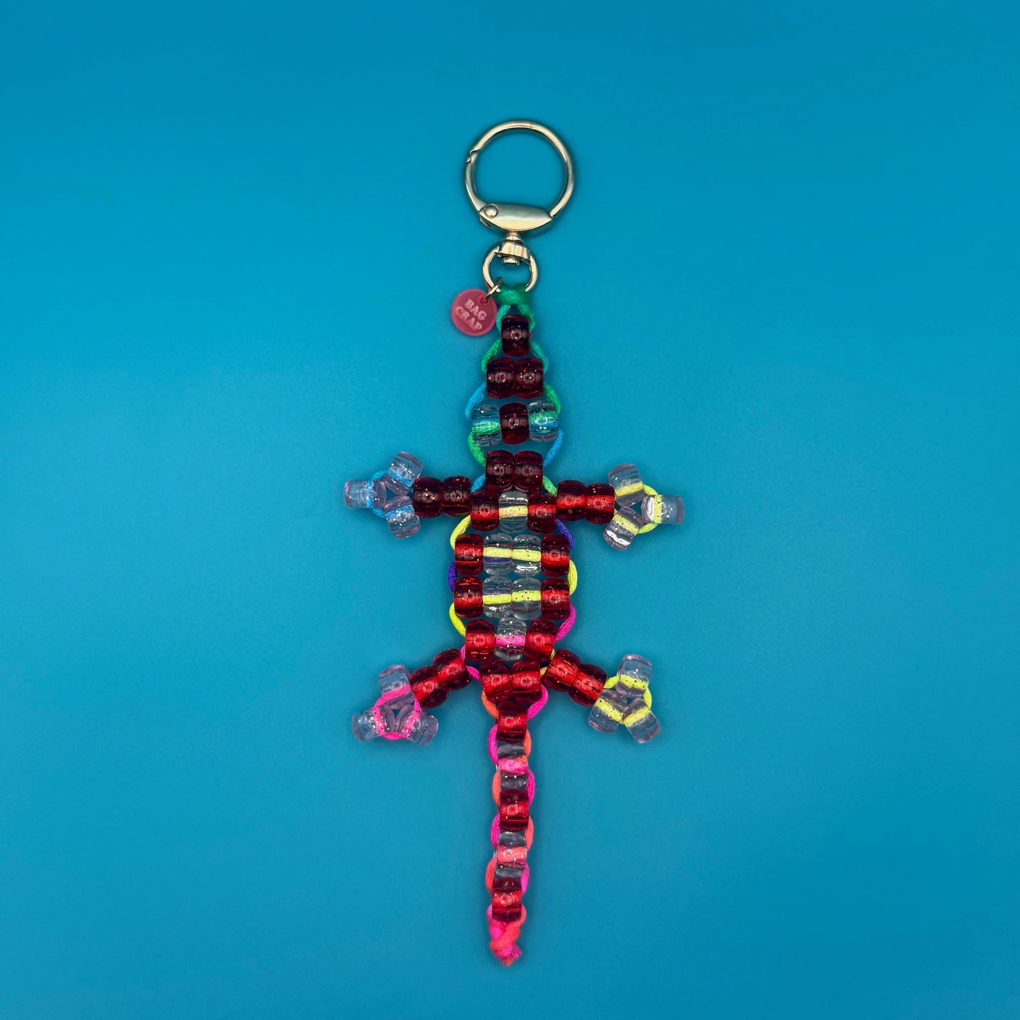 Small Bead Buddy Lizard Bag Charm - Red and Neon - Image 3