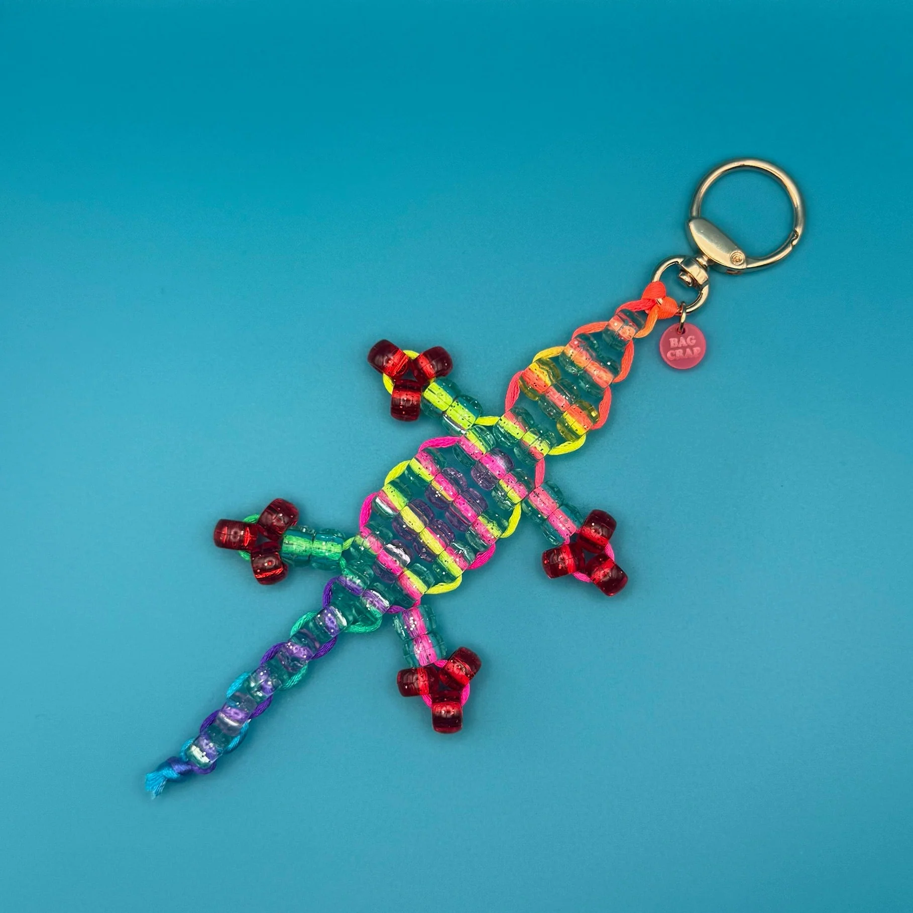 1 of 1 Rainbow Bead Buddy Lizard Bag Charm - Red and Purple