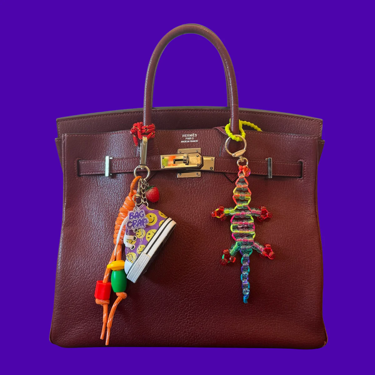 1 of 1 Rainbow Bead Buddy Lizard Bag Charm - Red and Purple - Image 2