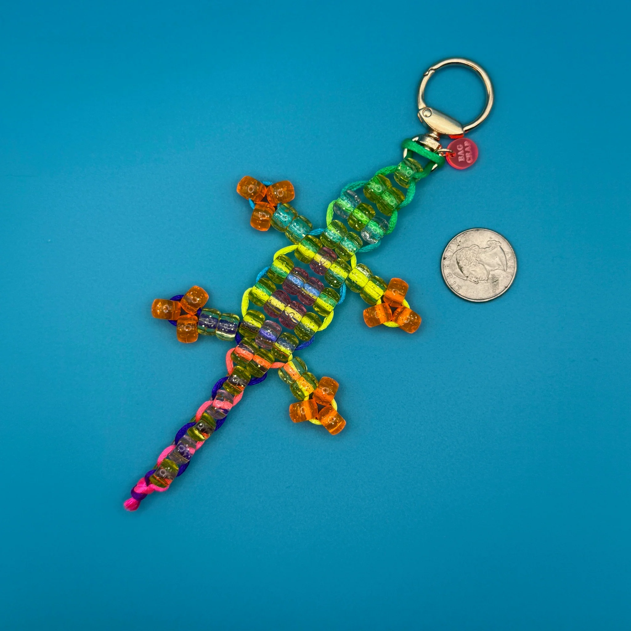 Small Bead Buddy Lizard Bag Charm - Neon Green and Yellow - Image 3