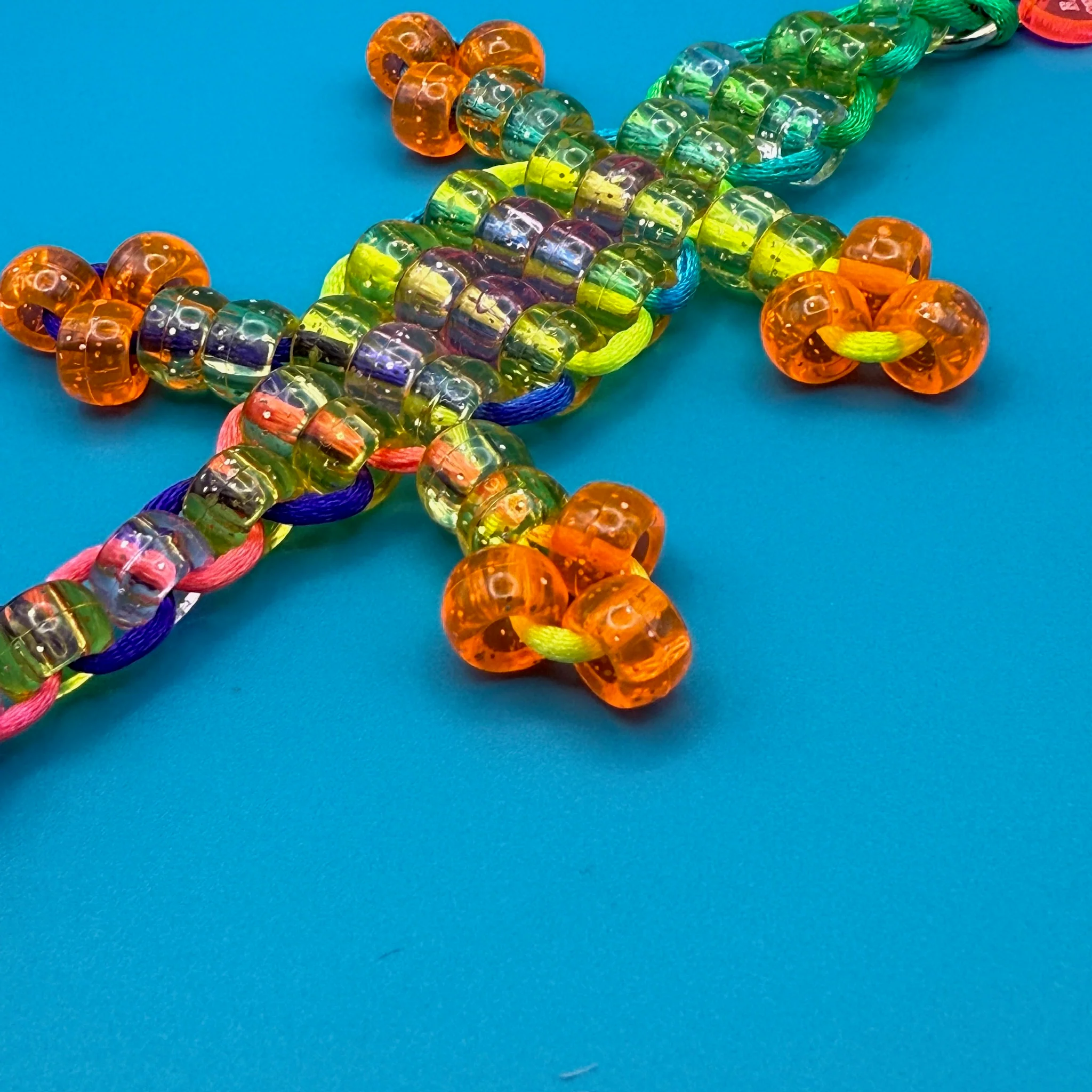 Small Bead Buddy Lizard Bag Charm - Neon Green and Yellow - Image 4