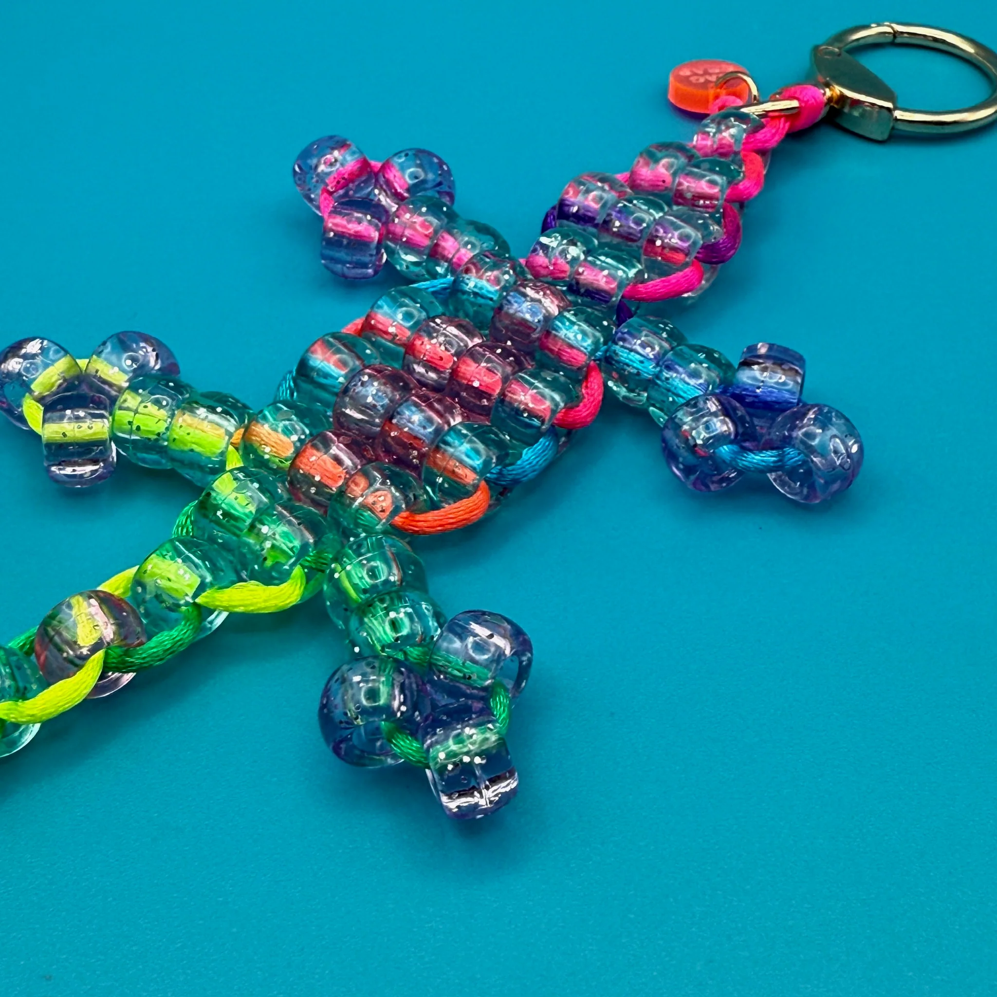 Small Bead Buddy Lizard Bag Charm - Neon Blue and Purple - Image 3