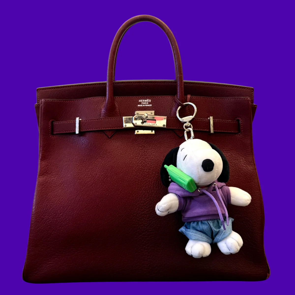 Purple Hoodie & Cellphone Snoopy Plush Bag Charm - Image 2