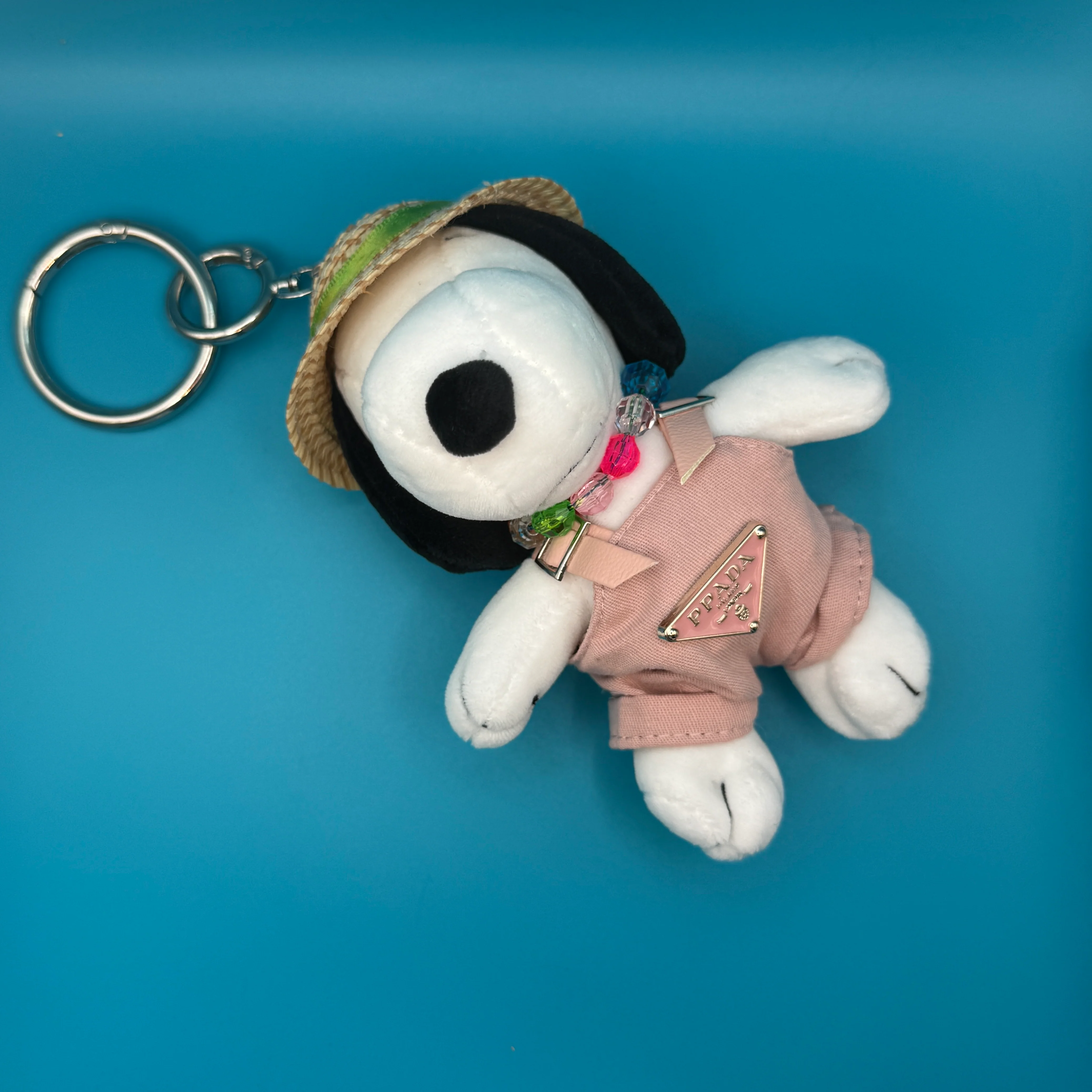 6” Snoopy Plushie with Designer Outfit + Straw Hat Silver Hardware - Image 2