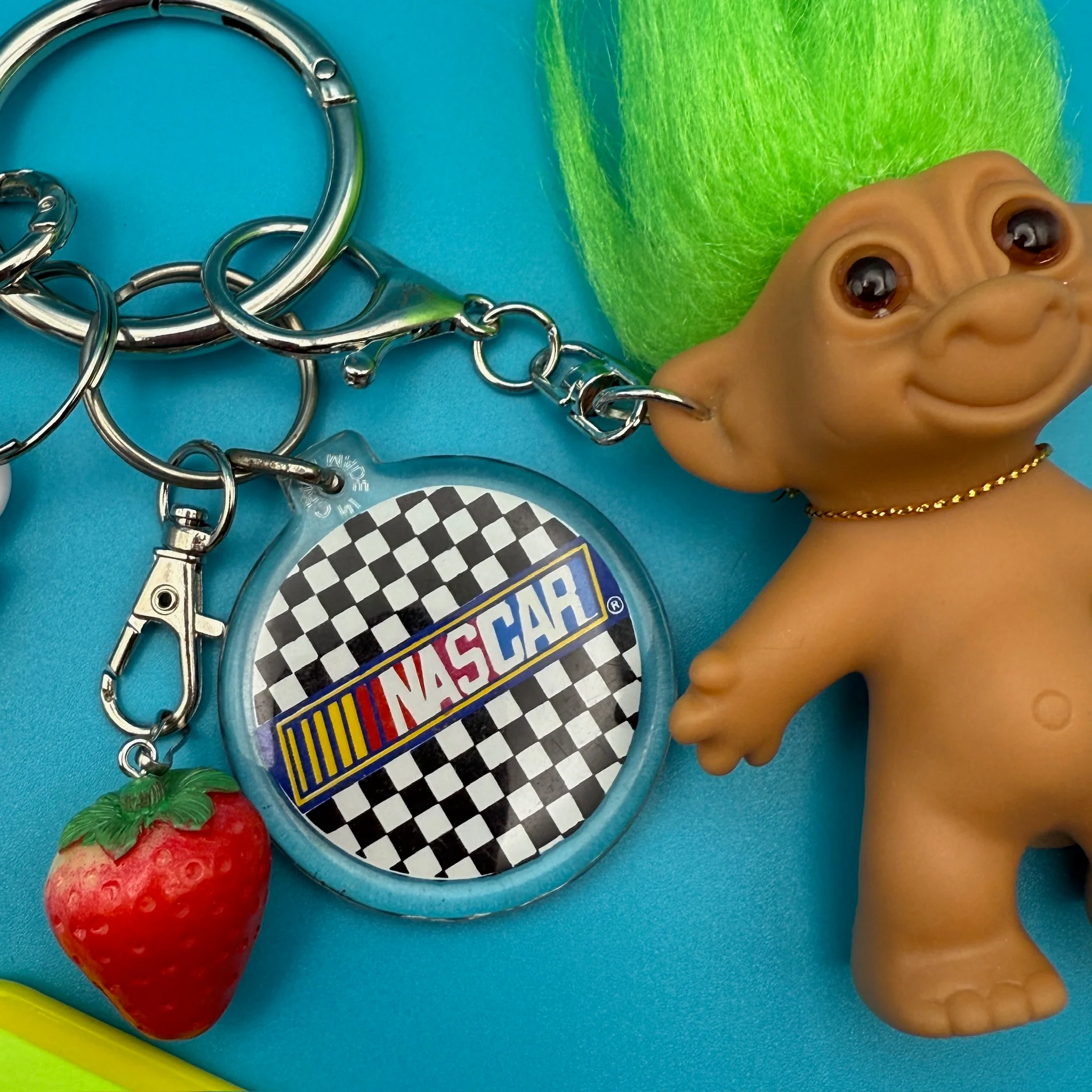 Vintage 80s Green Troll Doll Nascar Bag Charm Pack - Image 3