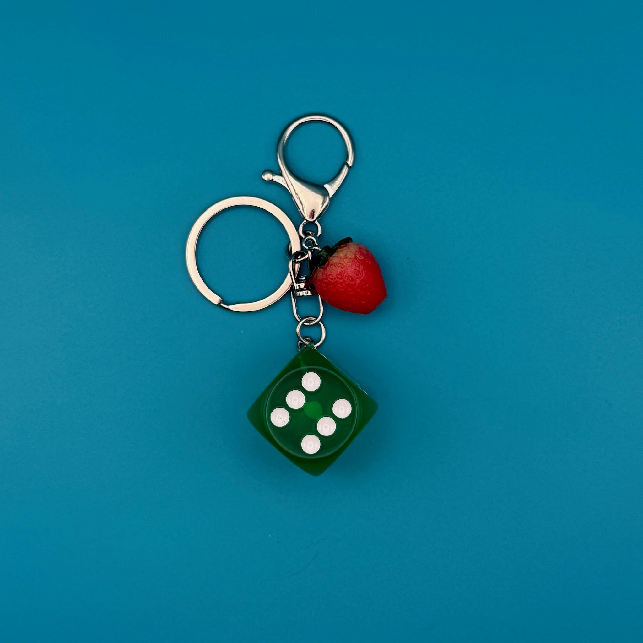 Retro Green Dice & Strawberry Bag Charm