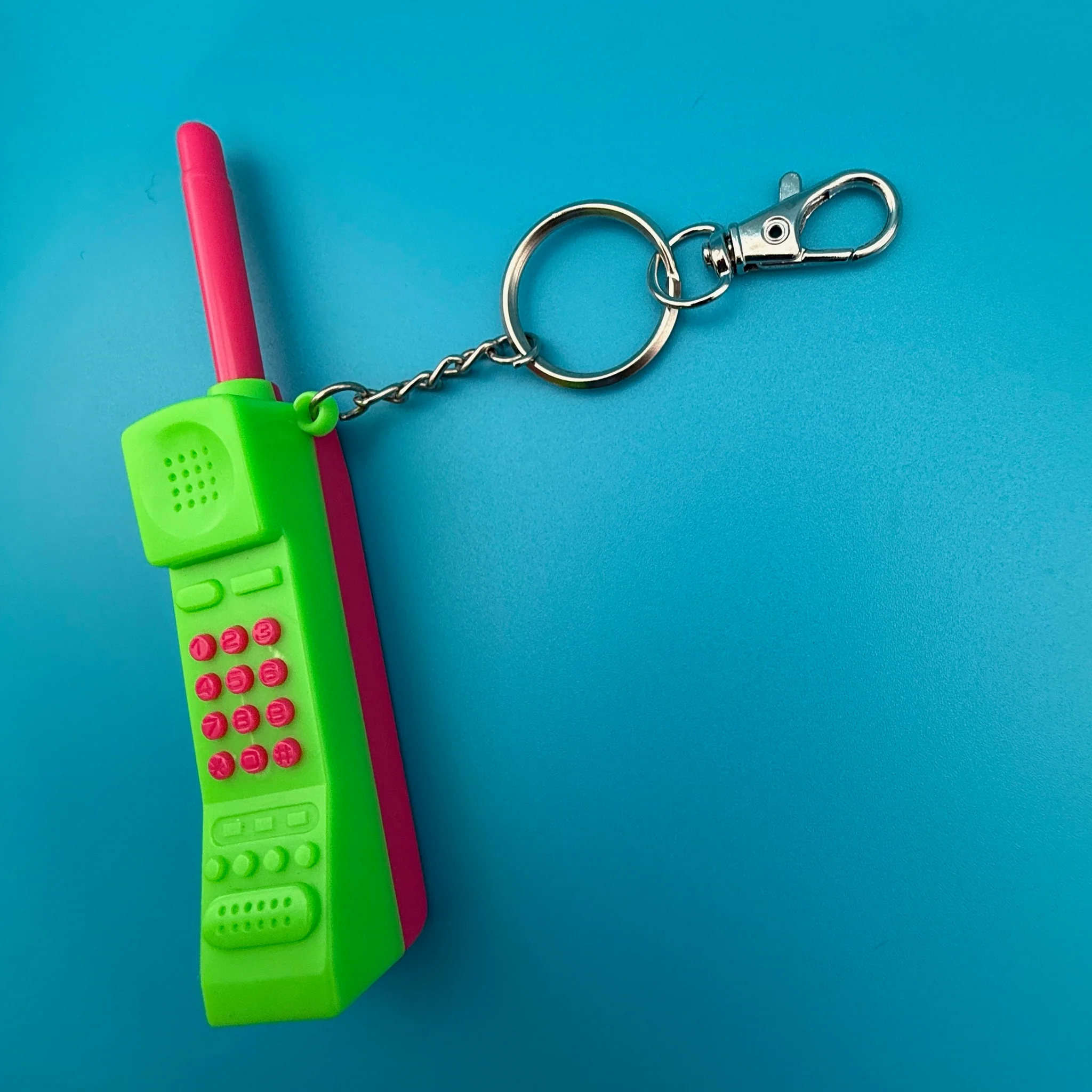 Vintage 80s Neon Pink & Green Brick Cell Phone Keychain
