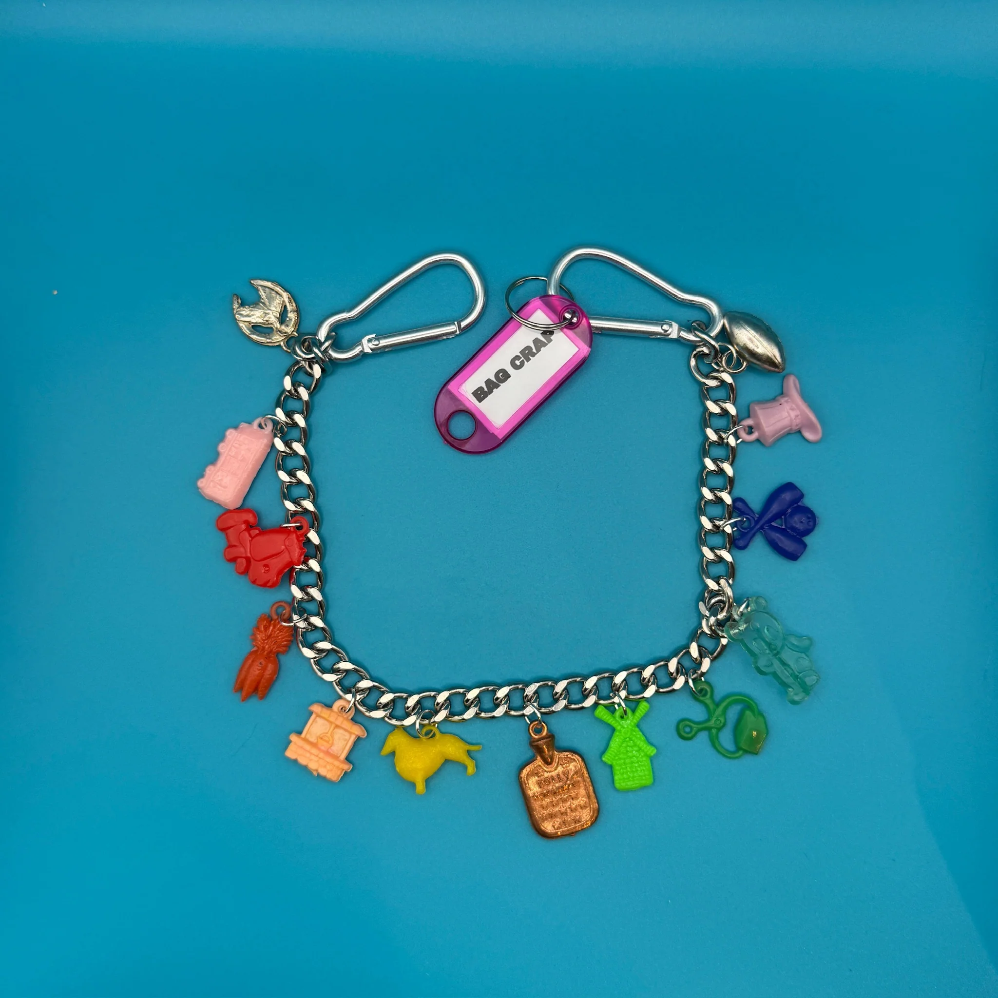 14.5" Vintage Trinket Lucky Charm Chain: Rainbow Plastic Charms