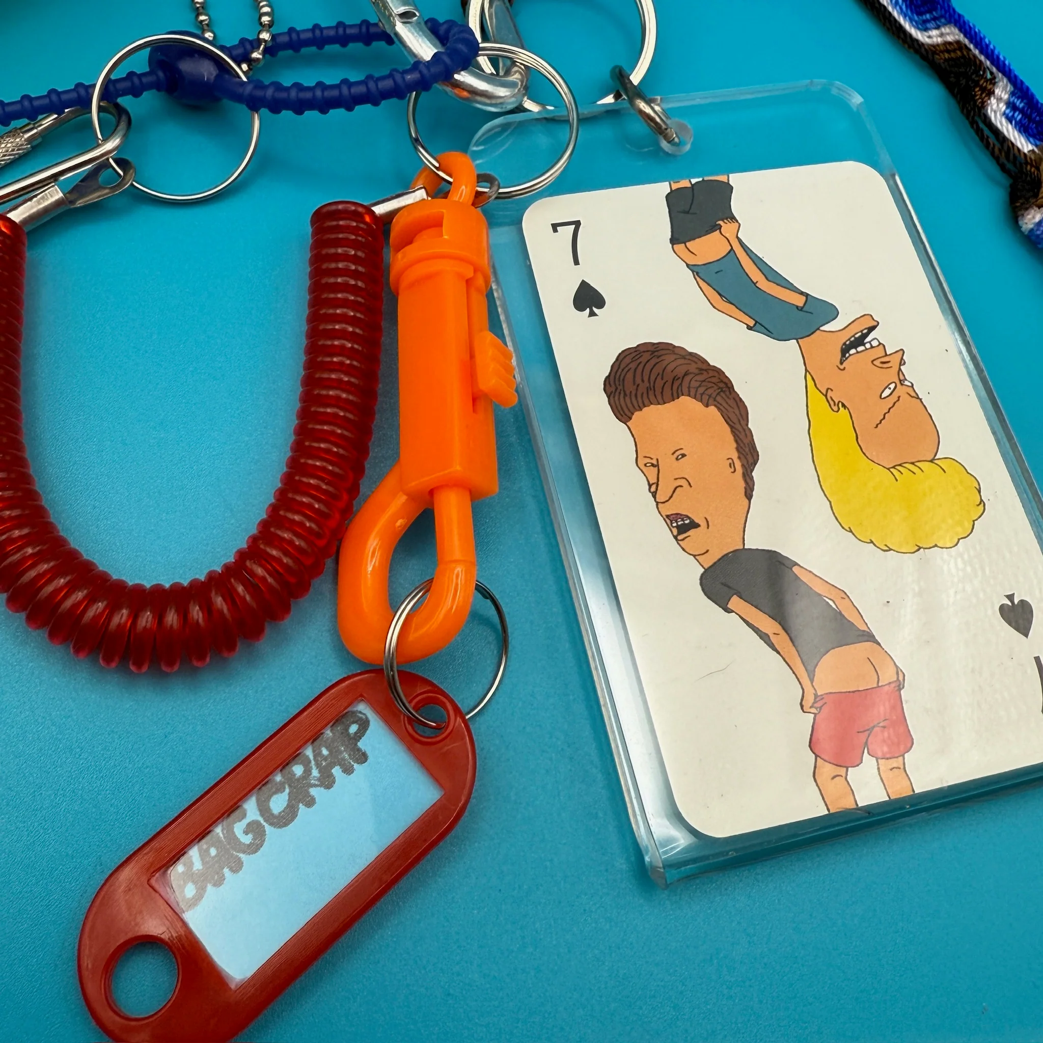 Vintage Yellow Chick Plushie and Beavis and Butthead Playing Card Keychain and Bag Charm Pack - Image 3